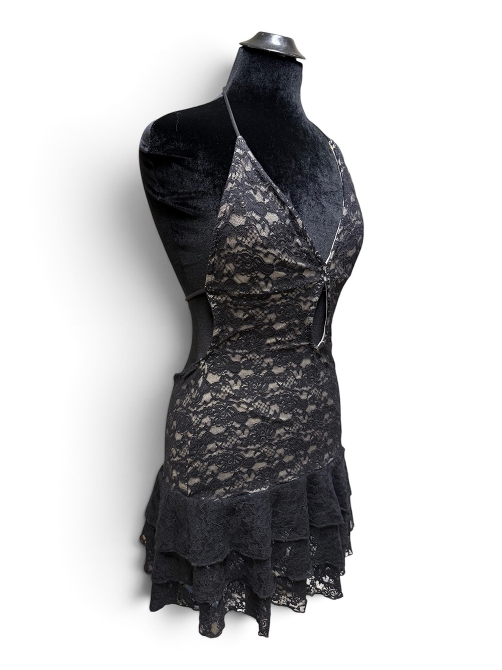 Y2K Lace Backless Ruffle Halter Mini Dress